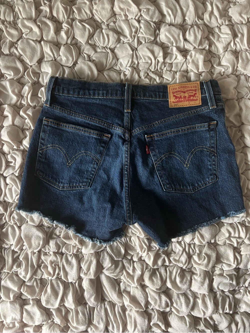 Levi's 501 Dark Blue Denim Cutoff Shorts with Frayed Hem